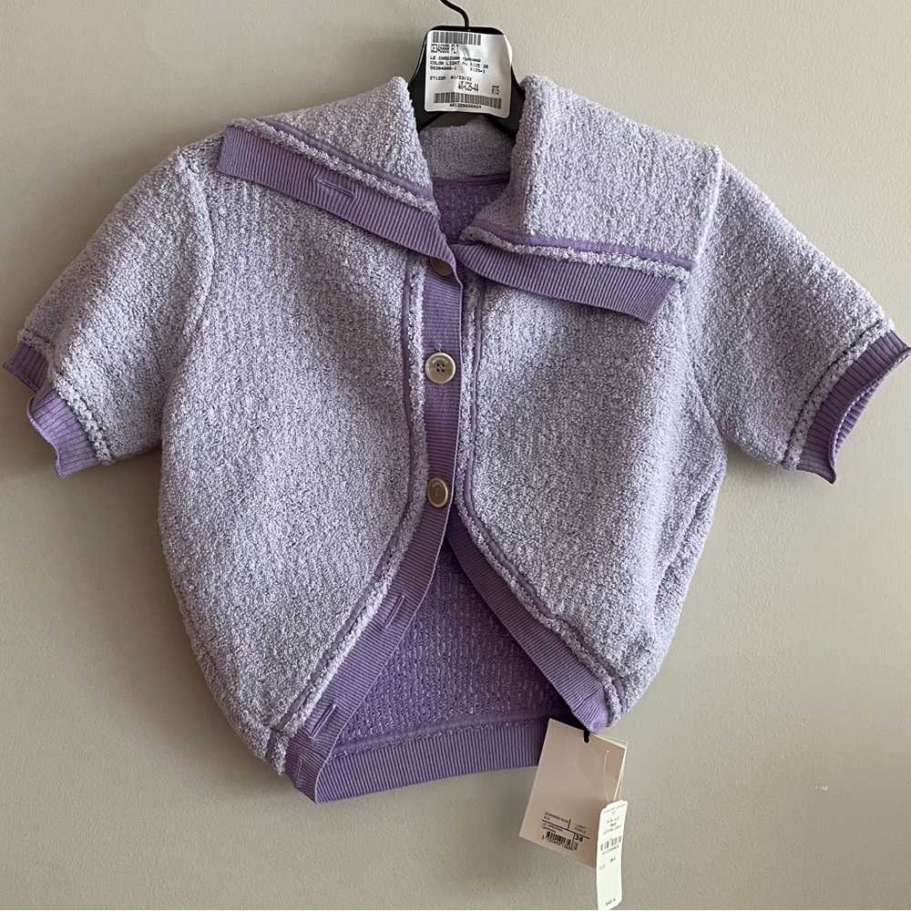 Jacquemus Le Cardigan Campana Cropped Knit Sweater Light Purple FR36 S NWT